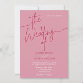 ミニマモダンリストのマゼンタレッドとピンク結婚ズ 招待状 (正面)
