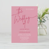 ミニマモダンリストのマゼンタレッドとピンク結婚ズ 招待状 (スタンド正面)