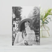 ミニマモダンリストのママB/W写真ベビーシャワー 招待状 (スタンド正面)