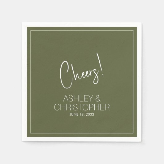 ミニマモダンリストのミュートされたモス結婚ズ スタンダードカクテルナプキン (正面)