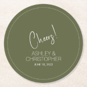 ミニマモダンリストのミュートされたモス結婚ズ ラウンドペーパーコースター (正面)