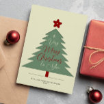 ミニマモダンリストのメリークリスマスの脚本シンプル シーズンカード<br><div class="desc">レトロスタイル赤ダークブルゴーニュとハンターグリーンの木と星の形と手書きの"A Very Merry Christmas to you"スクリプト非フォトデザイントレンディーのホリデーカーミニマルドシンプル。簡単は、あなたの家族の名前と年でパーソナライズする。</div>