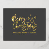 ミニマモダンリストのメリークリスマスグレ実在ー金ゴールド 箔シーズンポストカード (正面)
