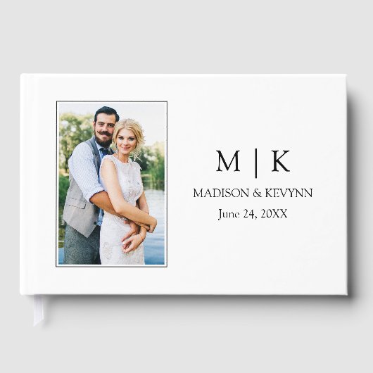 ミニマモダンリストのモノグラム結婚写真 ゲストブック (正面)