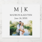 ミニマモダンリストのモノグラム結婚写真 スパークリングワインラベル (シングルラベル)