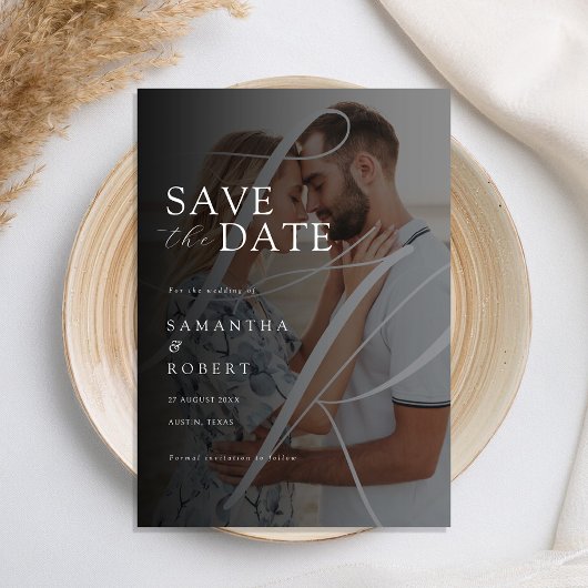 ミニマモダンリストのモノグラム結婚写真 セーブザデート