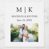 ミニマモダンリストのモノグラム結婚写真 ワインラベル (シングルラベル)