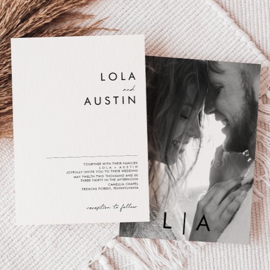 ミニマモダンリストのモノグラム結婚写真 招待状