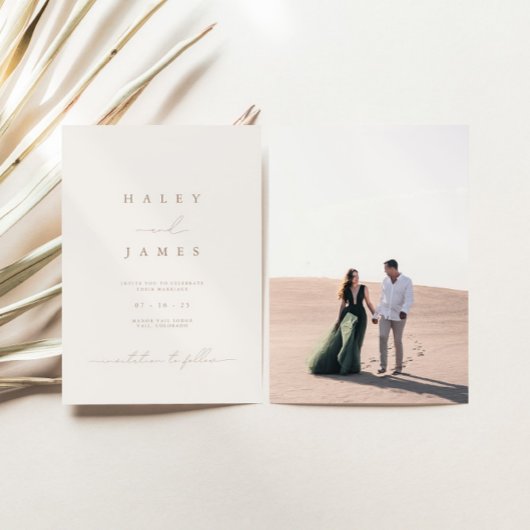 ミニマモダンリストのロマンチックなス結婚クリプト写真 招待状