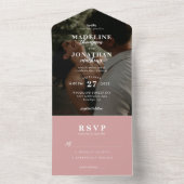 ミニマモダンリストの上品な写結婚真の埃っぽいピンク オールインワン招待状 (内側)