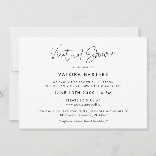 ミニマモダンリストの仮想シャワー 招待状 (正面)