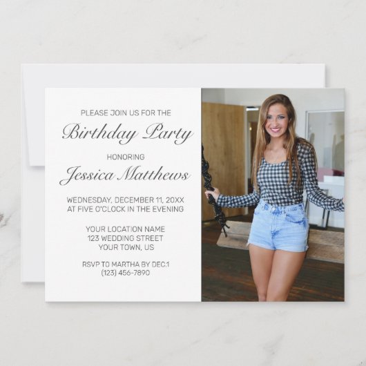 ミニマモダンリストの写真の誕生日パーティーへの招待 招待状 (正面)