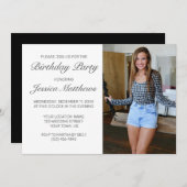 ミニマモダンリストの写真の誕生日パーティーへの招待 招待状 (正面/裏面)