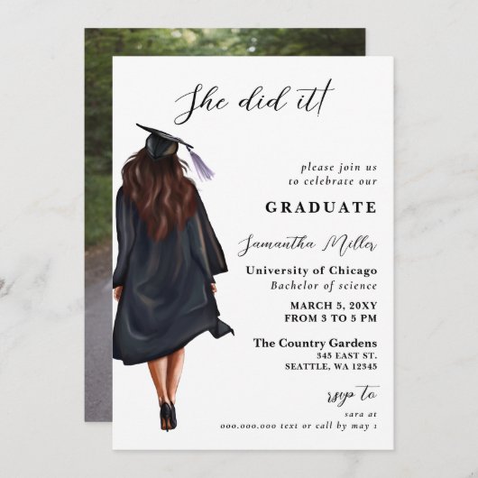 ミニマモダンリストの写真彼女はそれを卒業した 招待状 (正面/裏面)