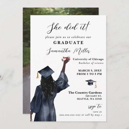 ミニマモダンリストの写真彼女はそれを卒業した 招待状 (正面/裏面)