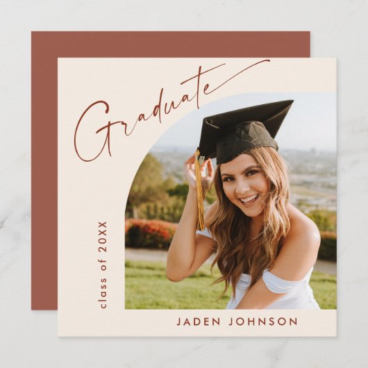 ミニマモダンリストの卒業写真卒業パーティー 招待状 (正面/裏面)