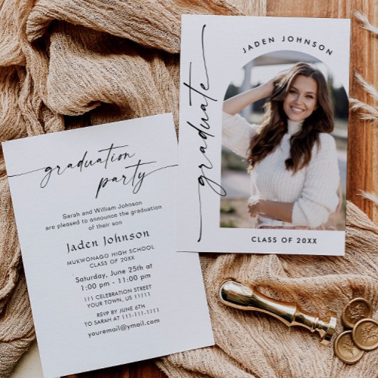 ミニマモダンリストの卒業写真卒業パーティー 招待状