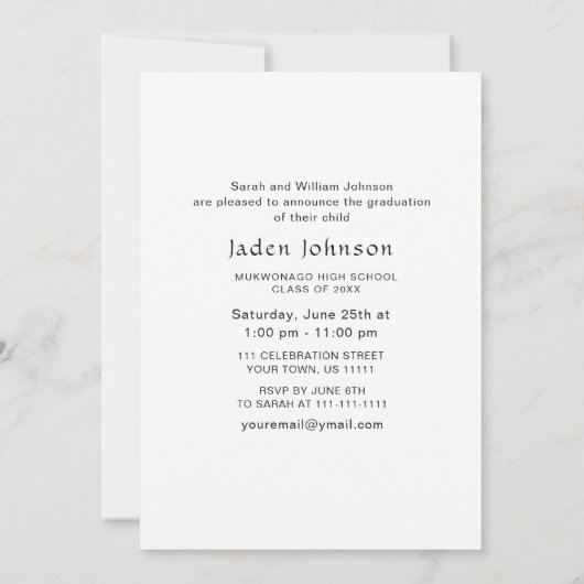 ミニマモダンリストの卒業写真卒業パーティー 招待状 (裏面)