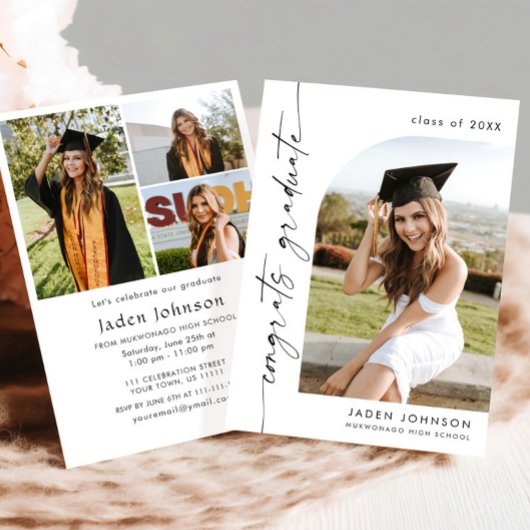 ミニマモダンリストの卒業4写真卒業パーティー 招待状