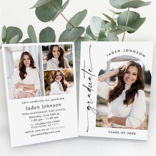 ミニマモダンリストの卒業4写真卒業パーティー 招待状