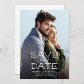 ミニマモダンリストの垂直方向の写真日付を保存 セーブザデート (正面/裏面)