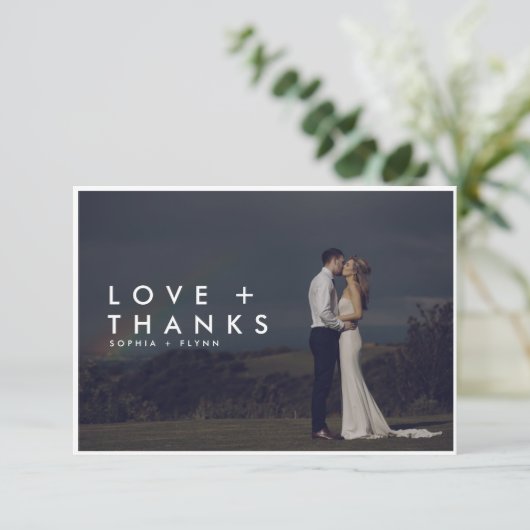 ミニマモダンリストの愛と感謝してい写真の結婚写真 サンキューカード (スタンド正面)