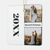 ミニマモダンリストの新しい結婚したクリスマス写真 セラミックオーナメント (左)