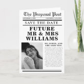 ミニマモダンリストの新聞結婚式は日付を保存 招待状 (正面)