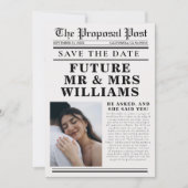 ミニマモダンリストの新聞結婚式は日付を保存 招待状 (正面)