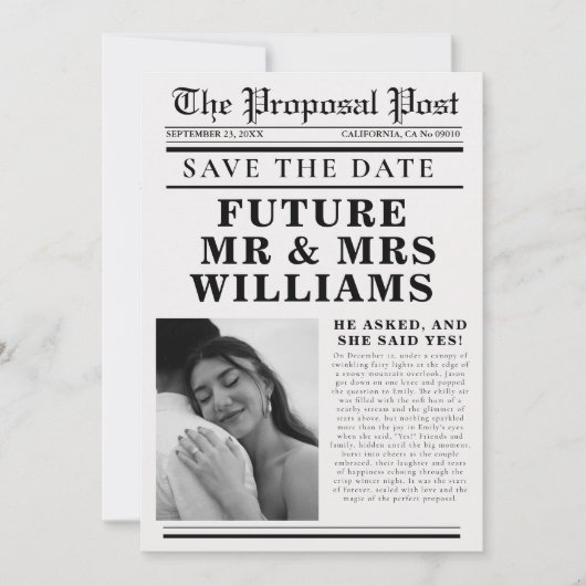 ミニマモダンリストの新聞結婚式は日付を保存 招待状 (正面)