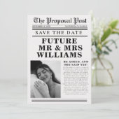 ミニマモダンリストの新聞結婚式は日付を保存 招待状 (スタンド正面)