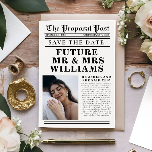 ミニマモダンリストの新聞結婚式は日付を保存 招待状