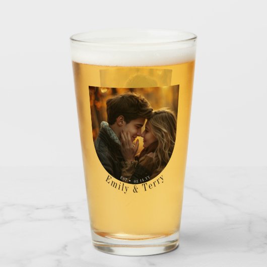 ミニマモダンリストの新郎新婦の結婚フォトビール タンブラーグラス (ドリンク正面)