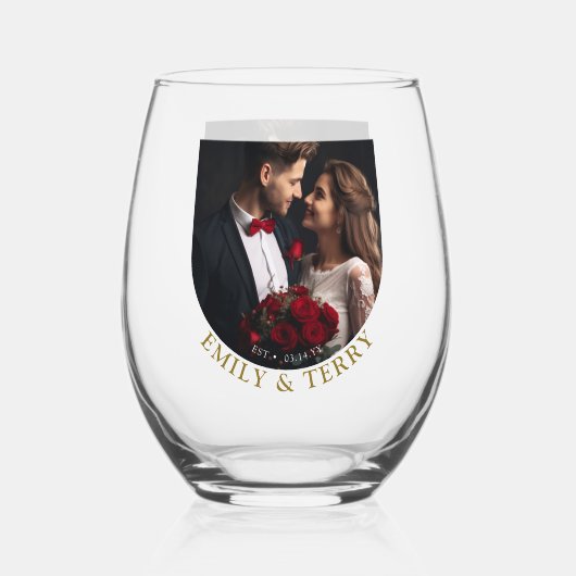 ミニマモダンリストの新郎新婦結婚さんの写真 ステムなしワイングラス (正面)