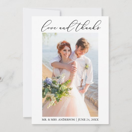 ミニマモダンリストの書結婚道の写真の愛 サンキューカード (正面)