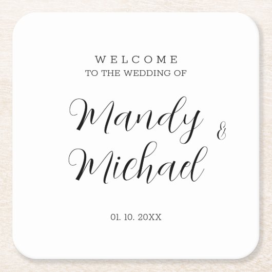 ミニマモダンリストの書結婚道の歓迎 スクエアペーパーコースター (正面)