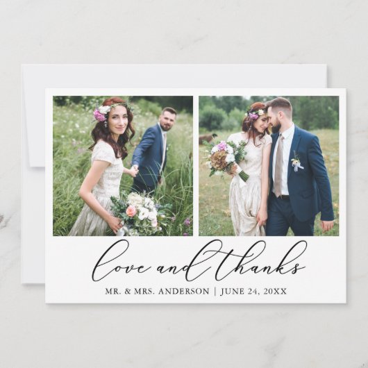 ミニマモダンリストの書結婚道の2つの写真の愛 サンキューカード (正面)