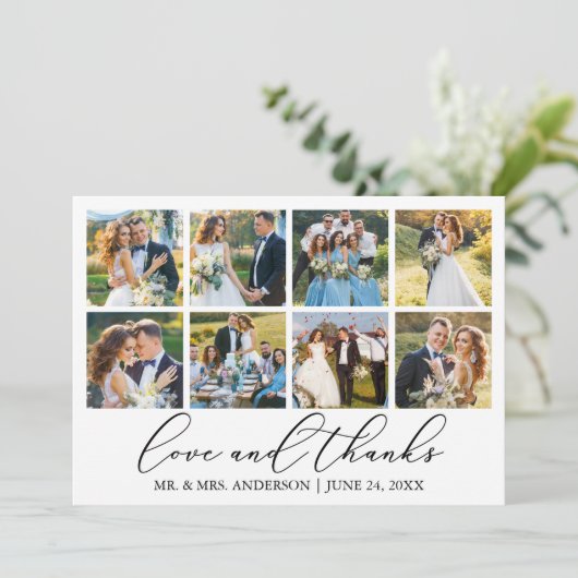 ミニマモダンリストの書結婚道の8つの写真の愛 サンキューカード (スタンド正面)