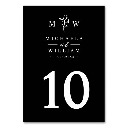 ミニマモダンリストの植物モノグラ結婚ムの テーブルナンバー (正面)