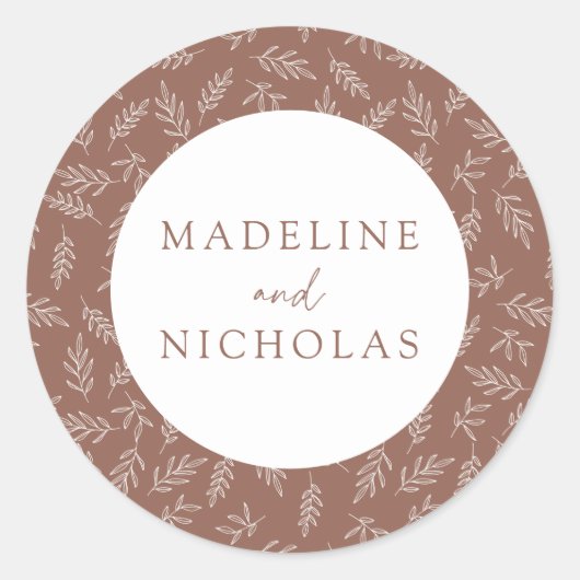 ミニマモダンリストの植物茶色のク結婚レイ ラウンドシール (正面)