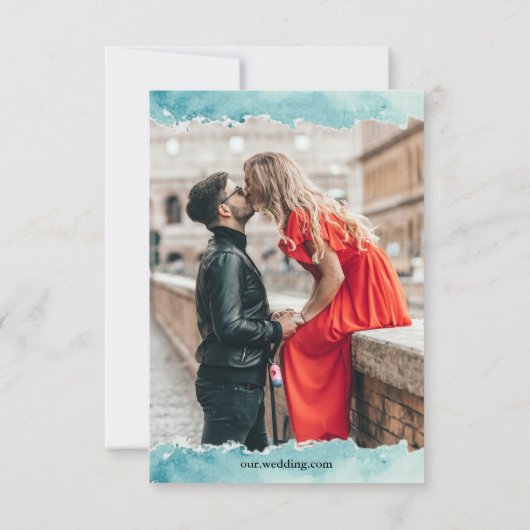 ミニマモダンリストの水の色のクルーズ結婚ーズ セーブザデート (裏面)