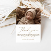 ミニマモダンリストの洗礼写真サンキューカード