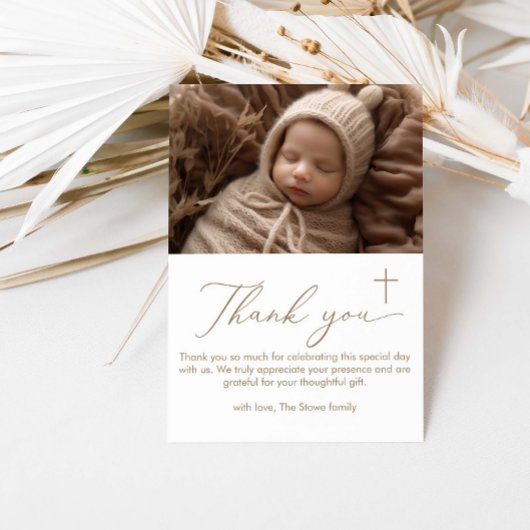 ミニマモダンリストの洗礼写真サンキューカード サンキューカード