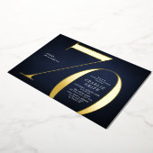 ミニマモダンリストの海軍と金ゴールド70歳の誕生日 箔招待状 (回転した状態)