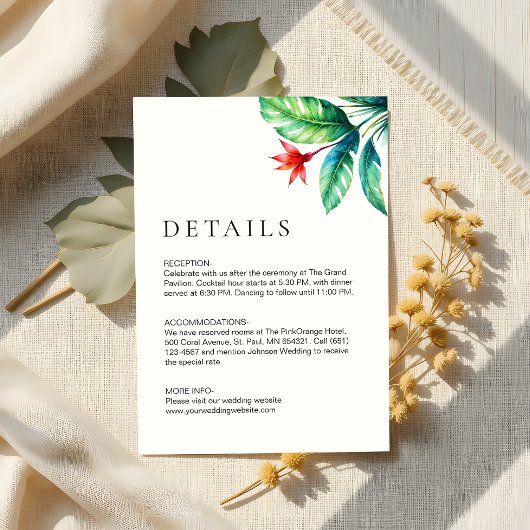 ミニマモダンリストの熱帯の緑の結婚葉 エンクロージャーカード