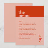 ミニマモダンリストの燃えたオレンジとピンク結婚のメニュー プログラム (正面/裏面)