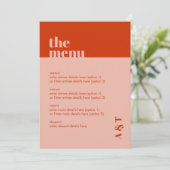 ミニマモダンリストの燃えたオレンジとピンク結婚のメニュー プログラム (スタンド正面)