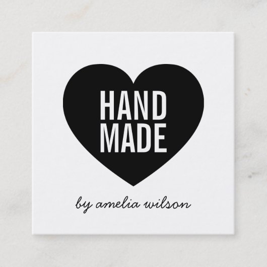 ミニマモダンリストの白と黒の手作りハート スクエア名刺 (正面)