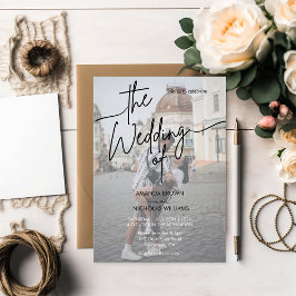 ミニマモダンリストの白黒の写真結婚 招待状