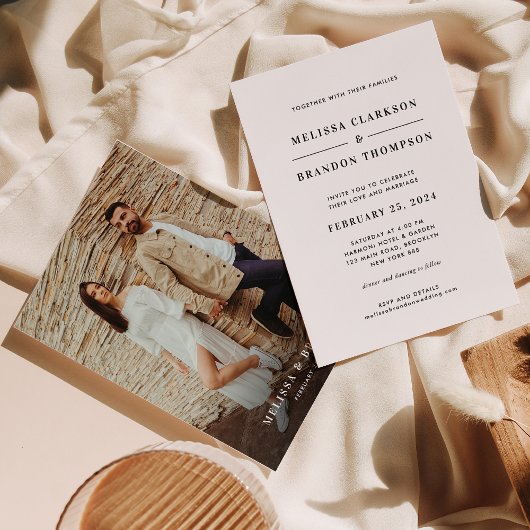 ミニマモダンリストの白黒の写真結婚 招待状